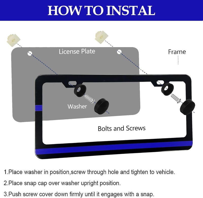 LIN KANG Personalized Blue Line Design License Plate Frame - 2 Pack Aluminum Car Tags Frames Holder Covers, Car Decorative Tag Frames Accessory for Standard US Canada with Screw Caps Cover Set - Image 4
